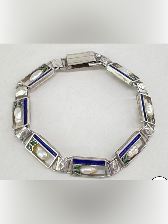 Jewelry - Sterling Silver Blue Enamel Pearl Link Bracelet